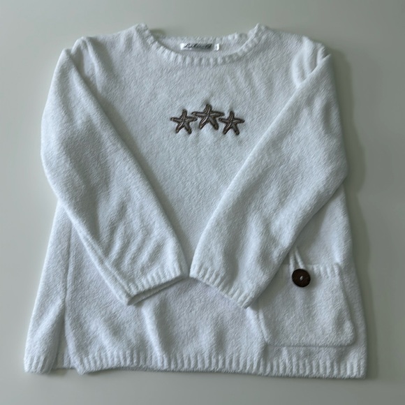 Lulu-B Sweaters - Lulu B White Chenille Starfish Embroidered Sweater Size S
